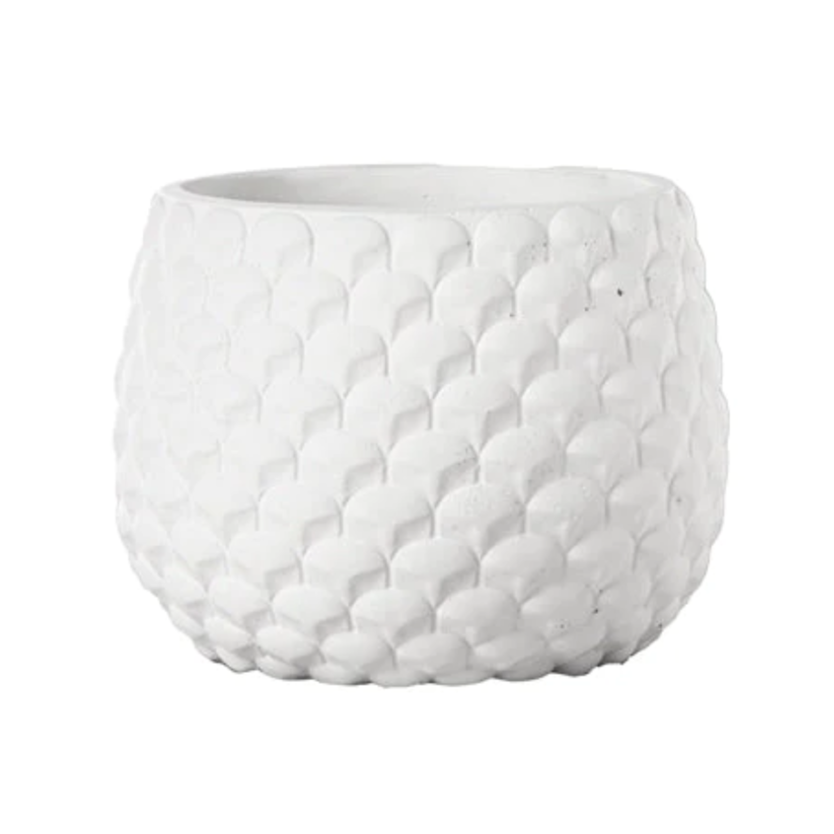 6.25”H X 8” WHITE LARGE Cement Round Pot with Embossed Geometric Pattern Design Body