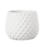 5.25”H X 6.25” WHITE SMALL Cement Round Pot with Embossed Geometric Pattern Design Body