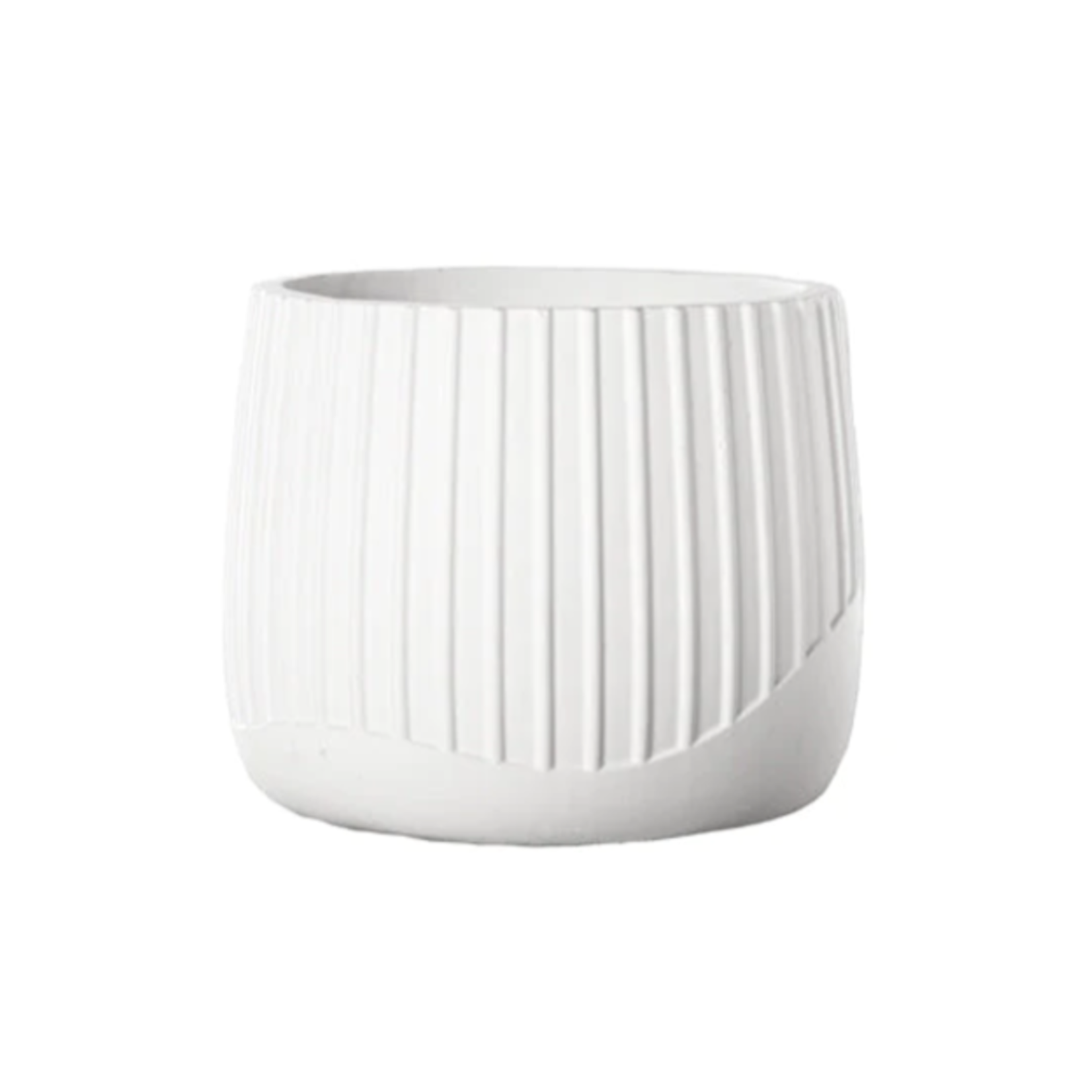 6.25”H X 7.5” CERAMIC Round Pot with Embossed Column Pattern and Banded Bottom Design