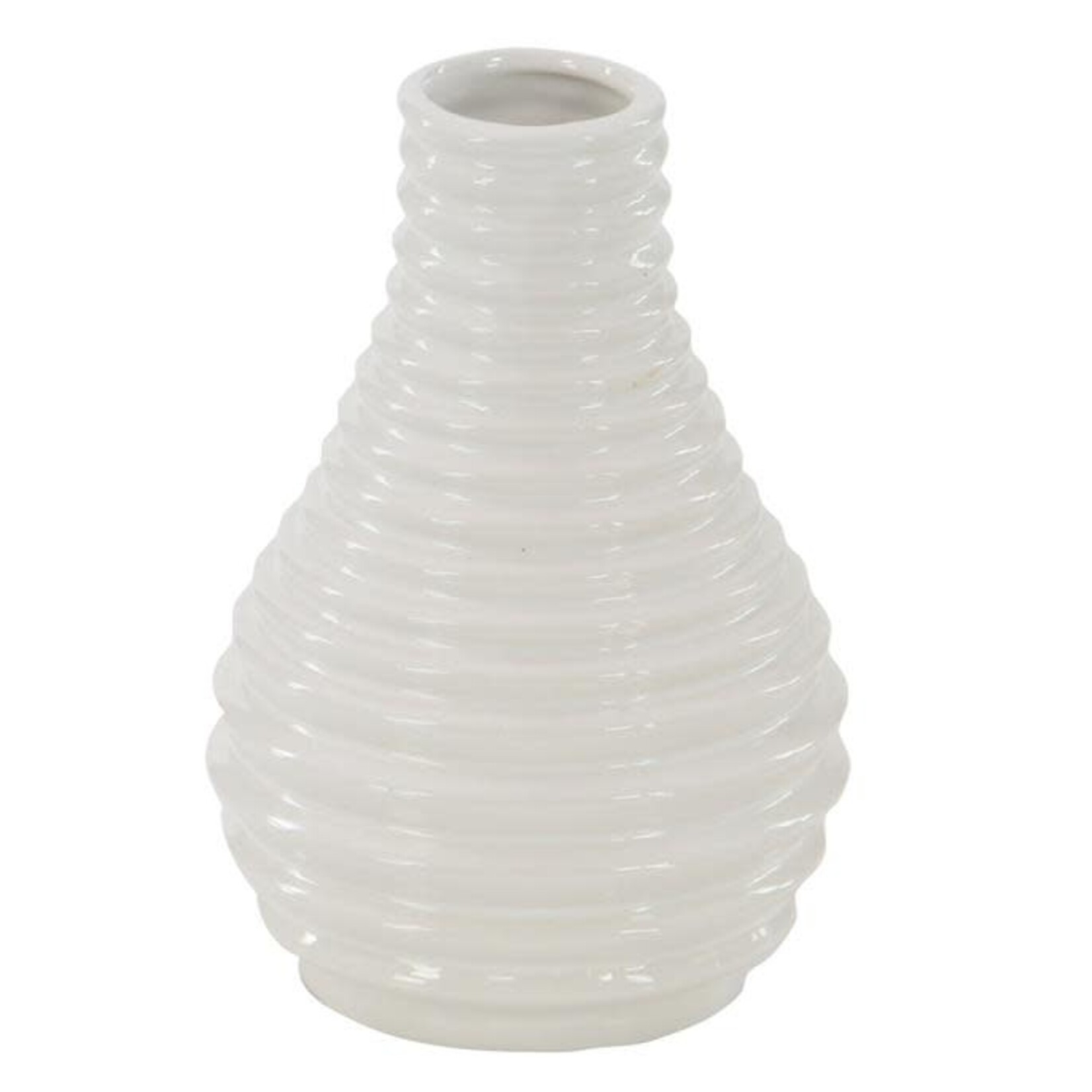 50% OFF WAS $23 NOW $11.50, 8”H X 5” WHITE CERAMIC VASE ASSORTED STYLES IN A BOX