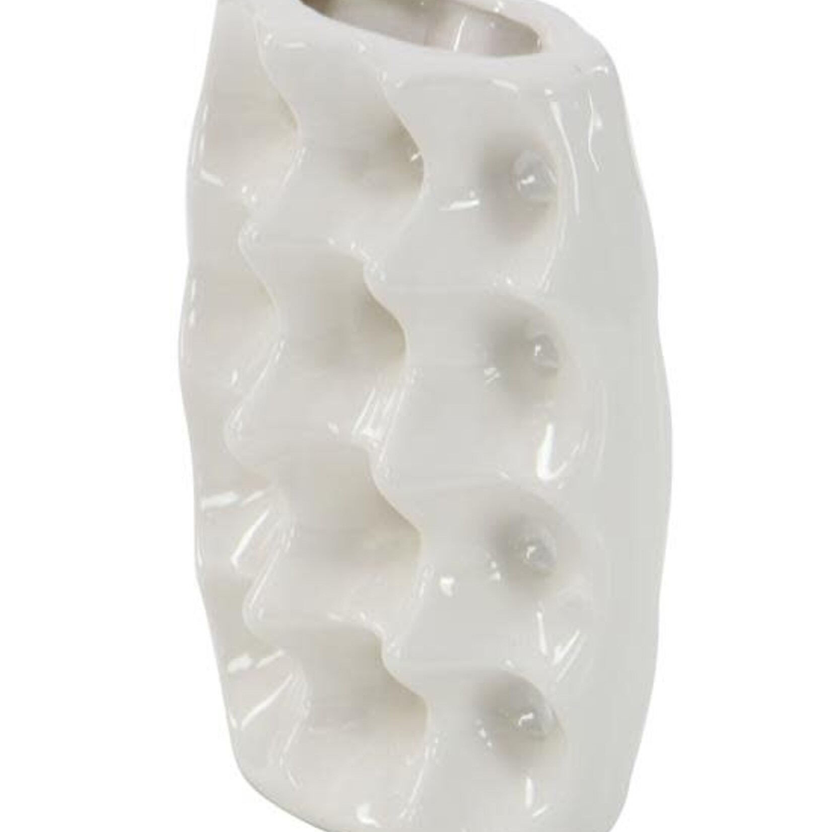 50% OFF WAS $23 NOW $11.50, 8”H X 5” WHITE CERAMIC VASE ASSORTED STYLES IN A BOX