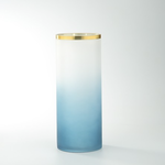 60% off was $24 now $9.60. 12”H X 4.5” WHITE AND BLUE FROSTED W/ GOLD RIM GLASS CYLINDER