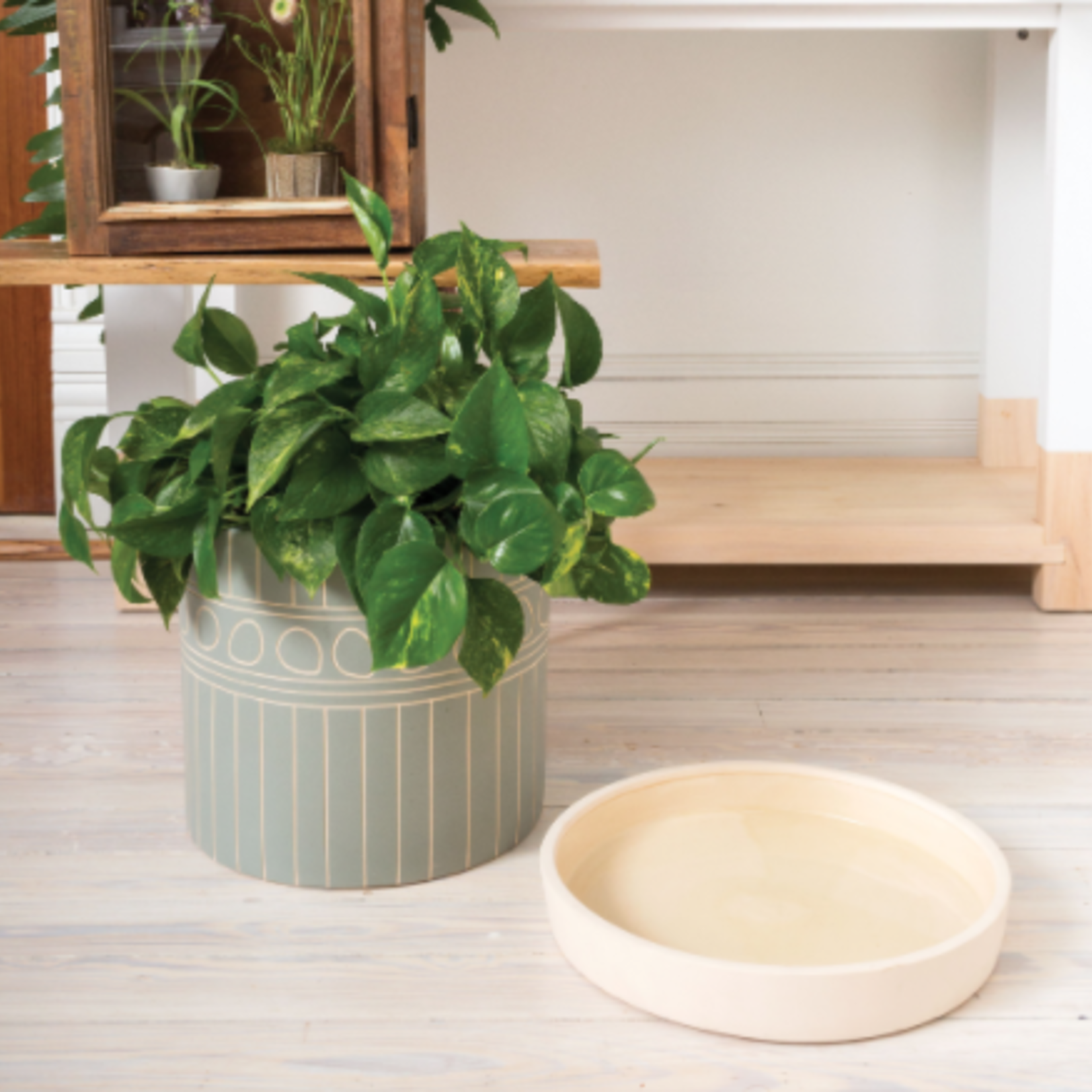 40% OFF WAS $91.49 NOW $45.75, 11.5”H X 13.5” GREEN YONA POT (AD)