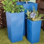60% off was $150 now $60, 25” X 12” BLUE TAPER METAL PLANTERS