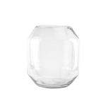 50% off was $34 now $17.0, 10”H X 9” NOVA CLEAR GLASS BARREL VASE (OPENING 5.5”)