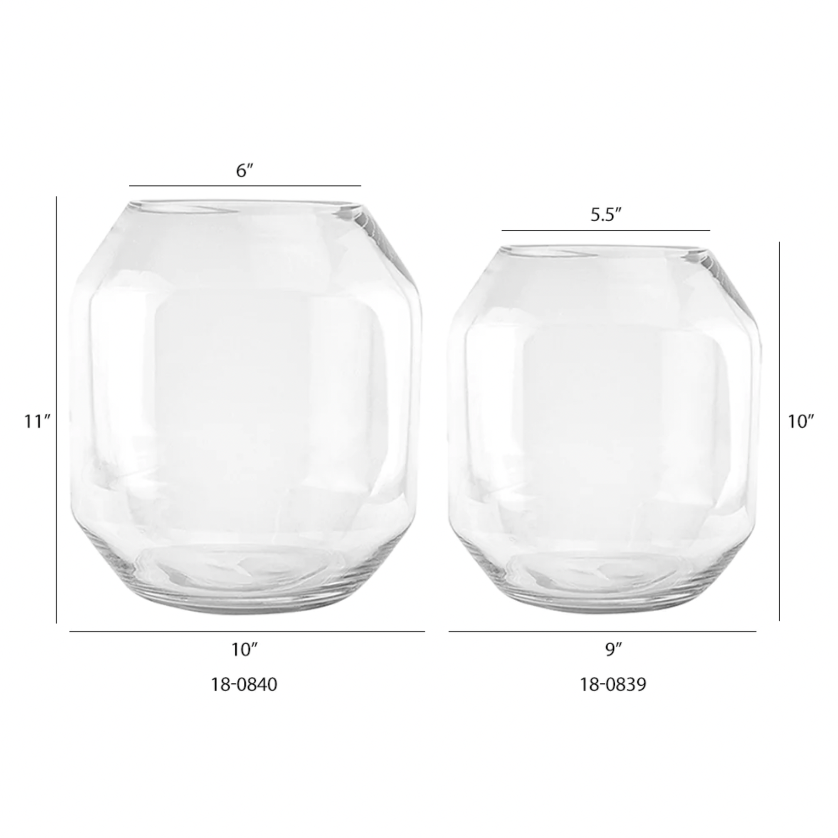 50% off was $34 now $17.0, 10”H X 9” NOVA CLEAR GLASS BARREL VASE (OPENING 5.5”)