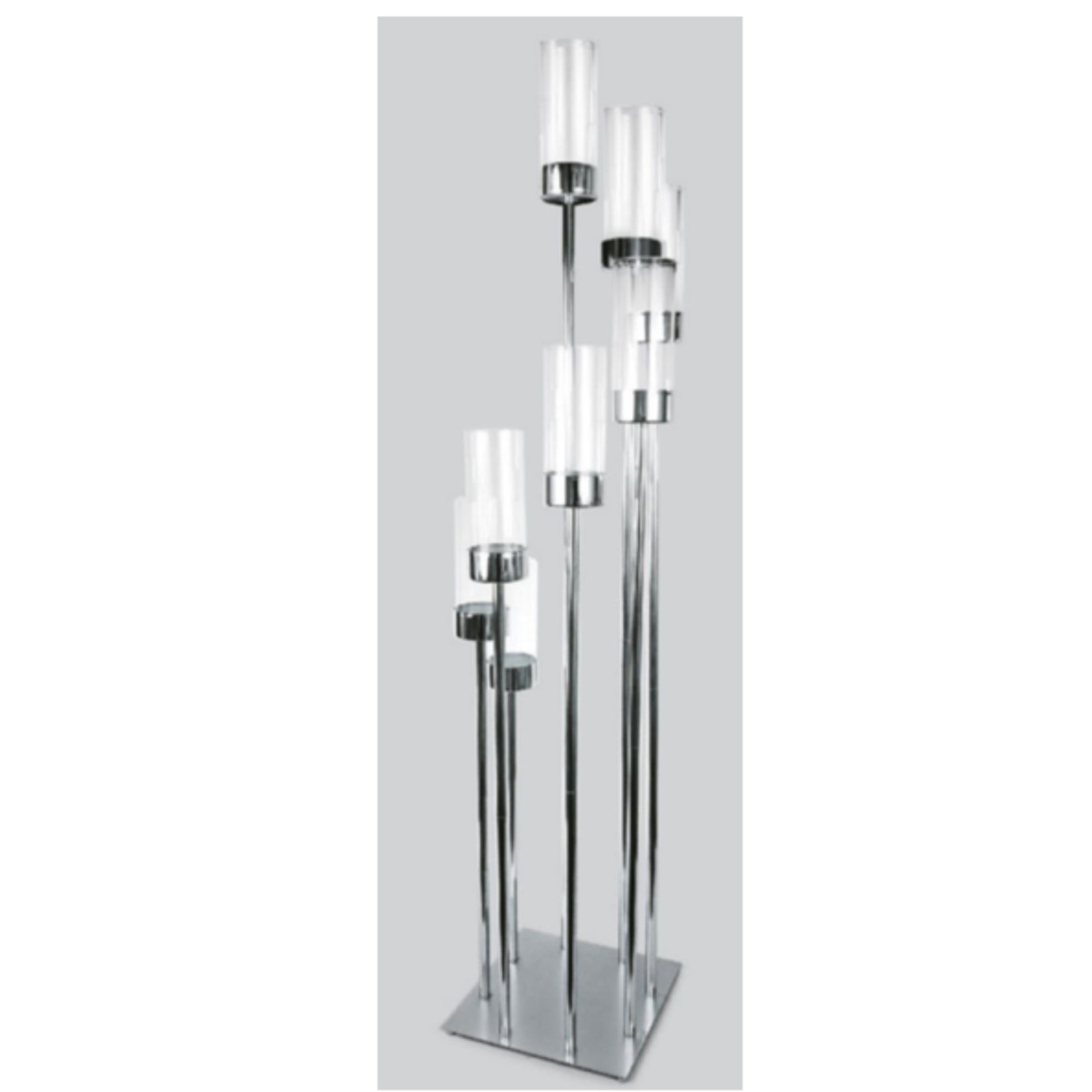 40% off was $280 now $168 54”H X 11”W 8 HEAD SILVER  SQUARE BOTTOM CLUSTER CANDELABRA (Glass chimney are missing)