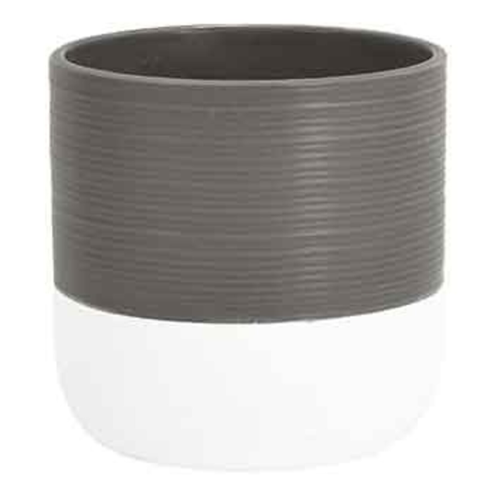6”H X 6.5” TWO TONE CERAMIC WHITE GREY WITH WHITE ROUNDED BOTTOM CYLINDER