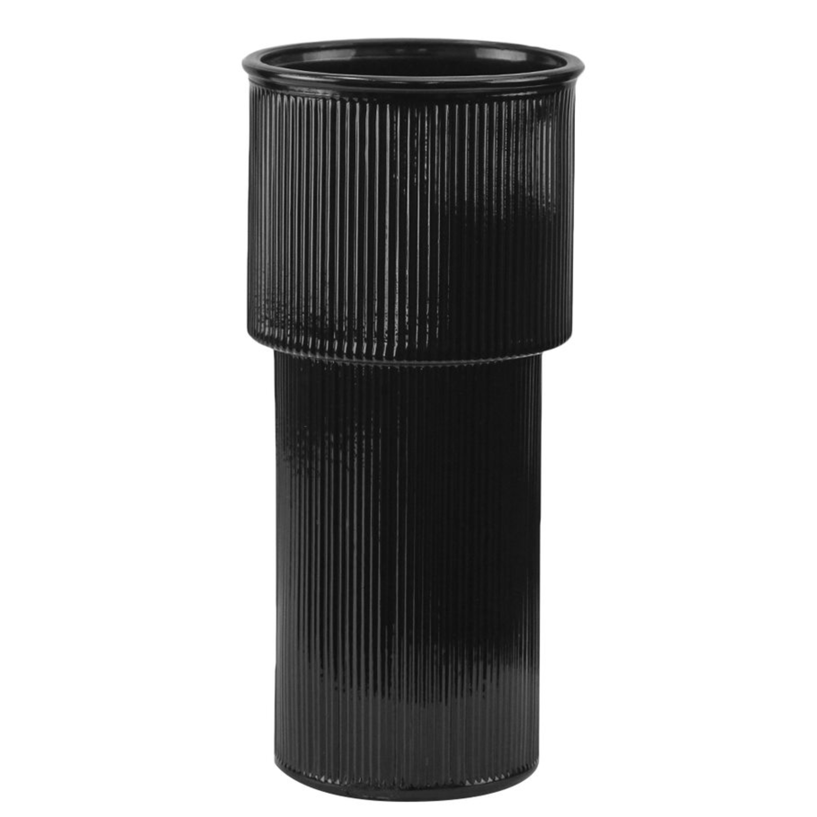 9.5”H X 4.5” BLACK GLASS FLUTED DOUBLE CYLINDER WITH RIM