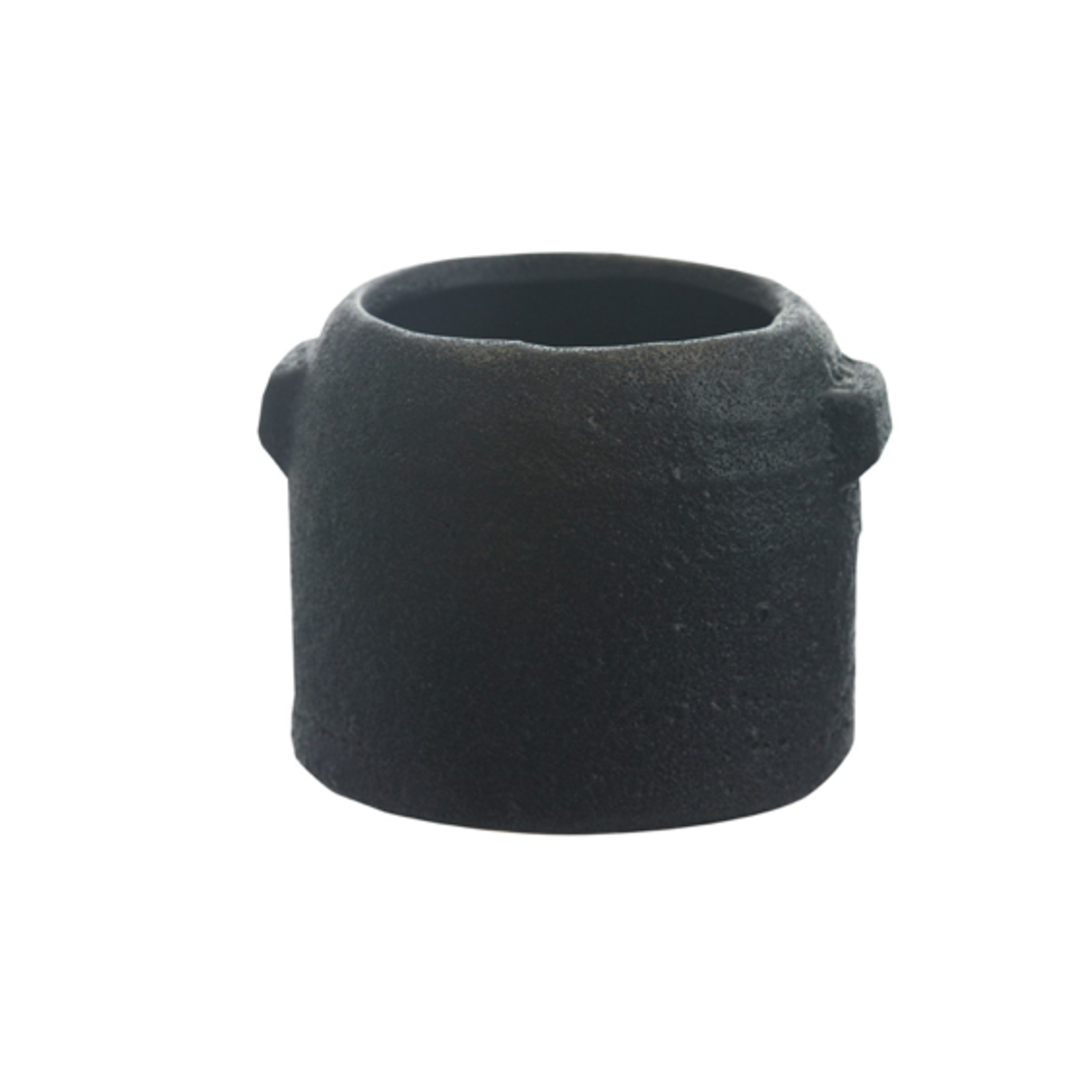 2.75”H X 4” BLACK ZINTO LOW AND WIDE CERAMIC PLANTER WITH SMALL HANDLE