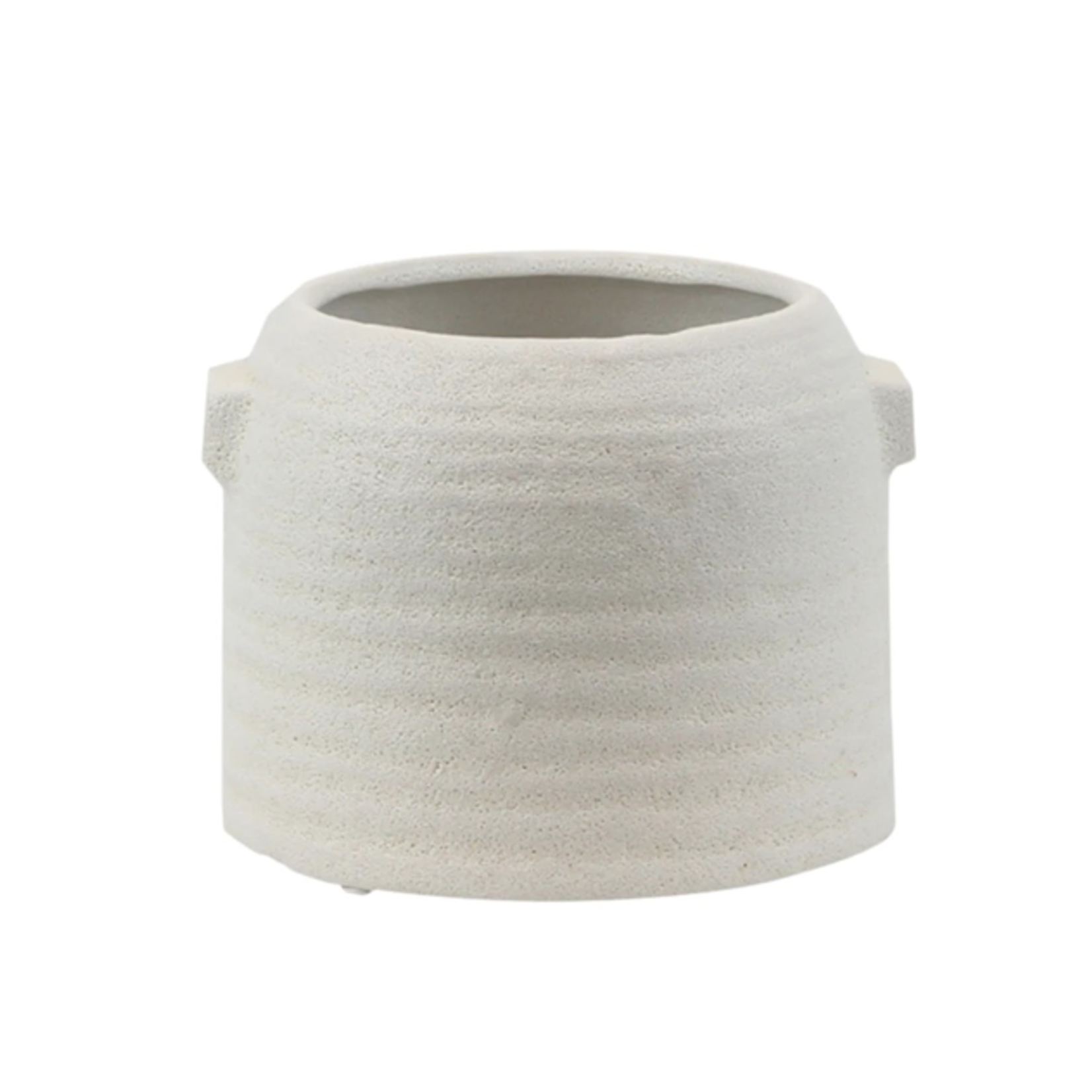 4.75”H X 6.5” WHITE ZINTO LOW AND WIDE CERAMIC PLANTER WITH SMALL HANDLE