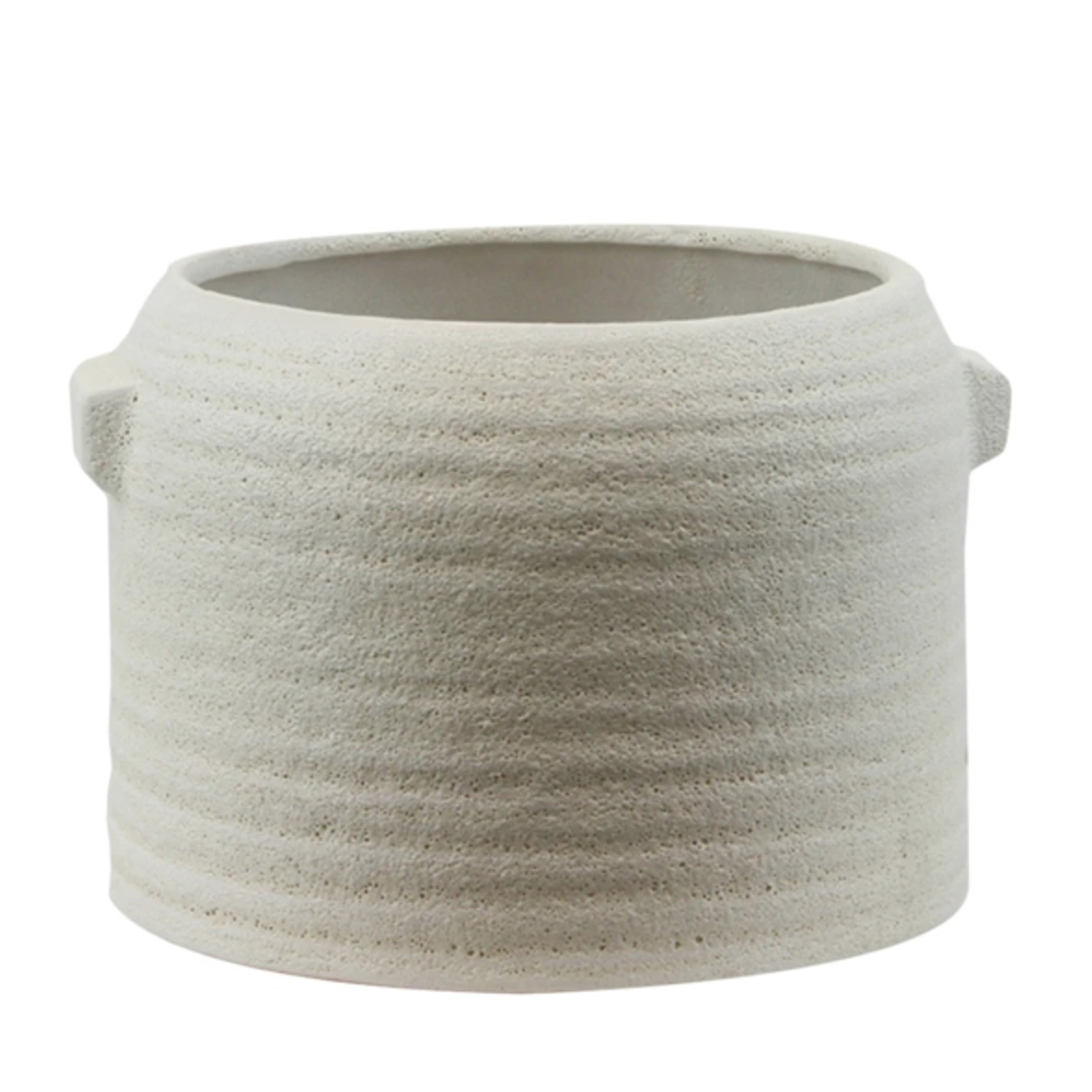 7.25”H X 10.5” WHITE ZINTO LOW AND WIDE CERAMIC PLANTER WITH SMALL HANDLE