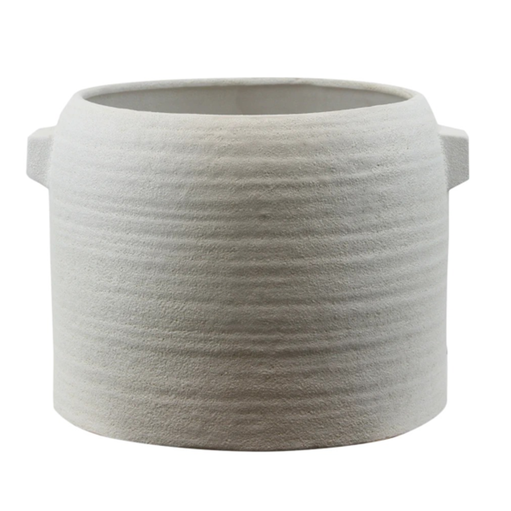 10.5”H X 14.5” WHITE ZINTO LOW AND WIDE CERAMIC PLANTER WITH SMALL HANDLE