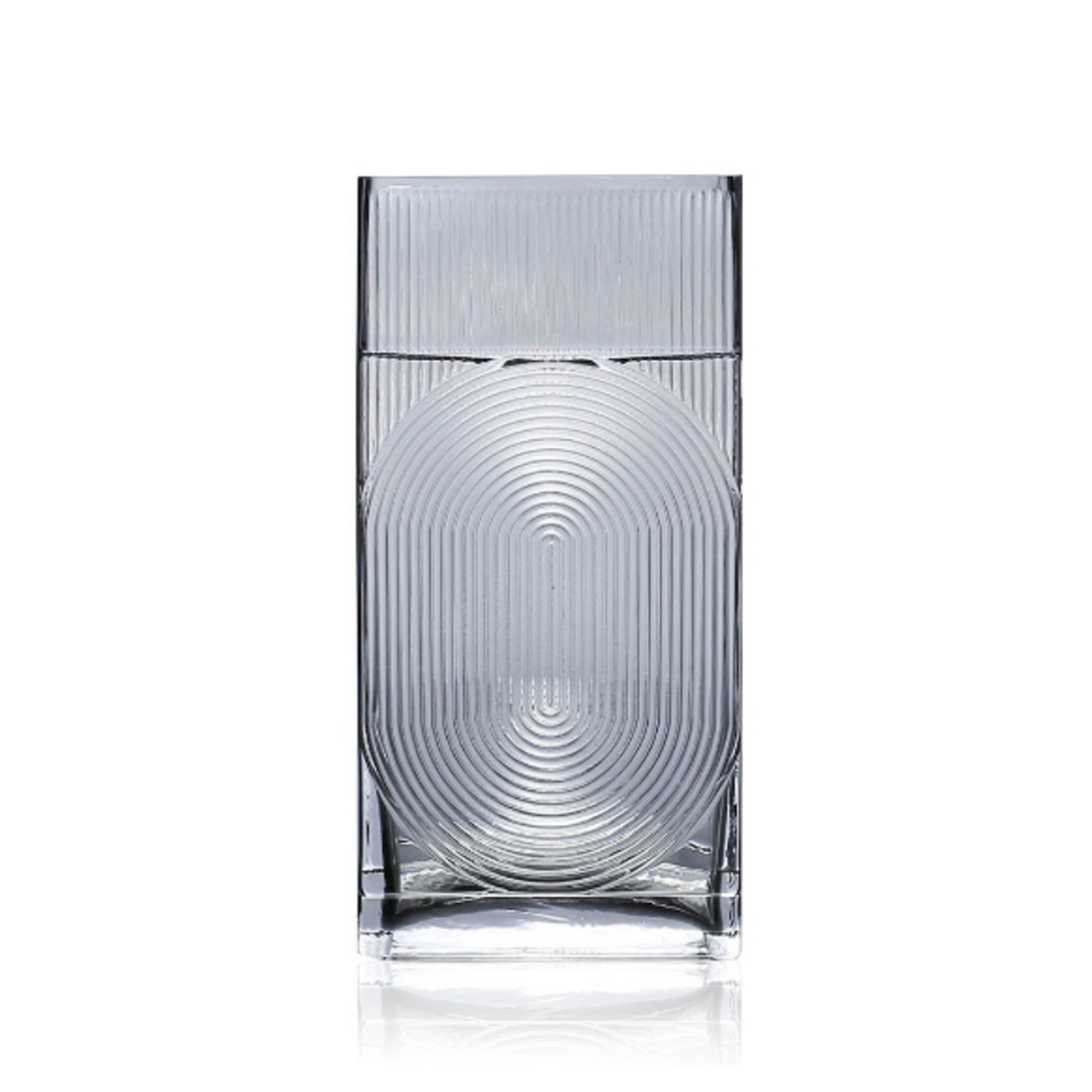 12”H X 6” X 2.75” GREY GLASS RIBBED/FLUTED RECTANGLE