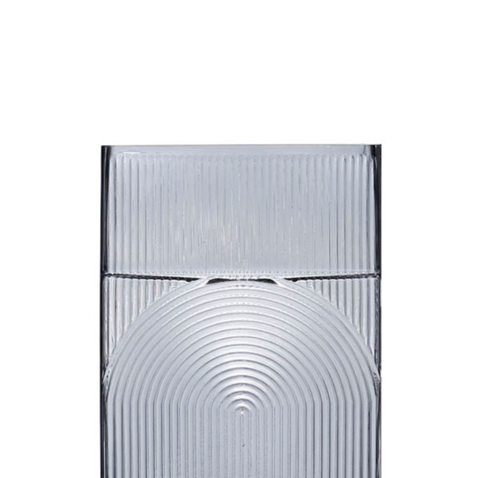 12”H X 6” X 2.75” GREY GLASS RIBBED/FLUTED RECTANGLE