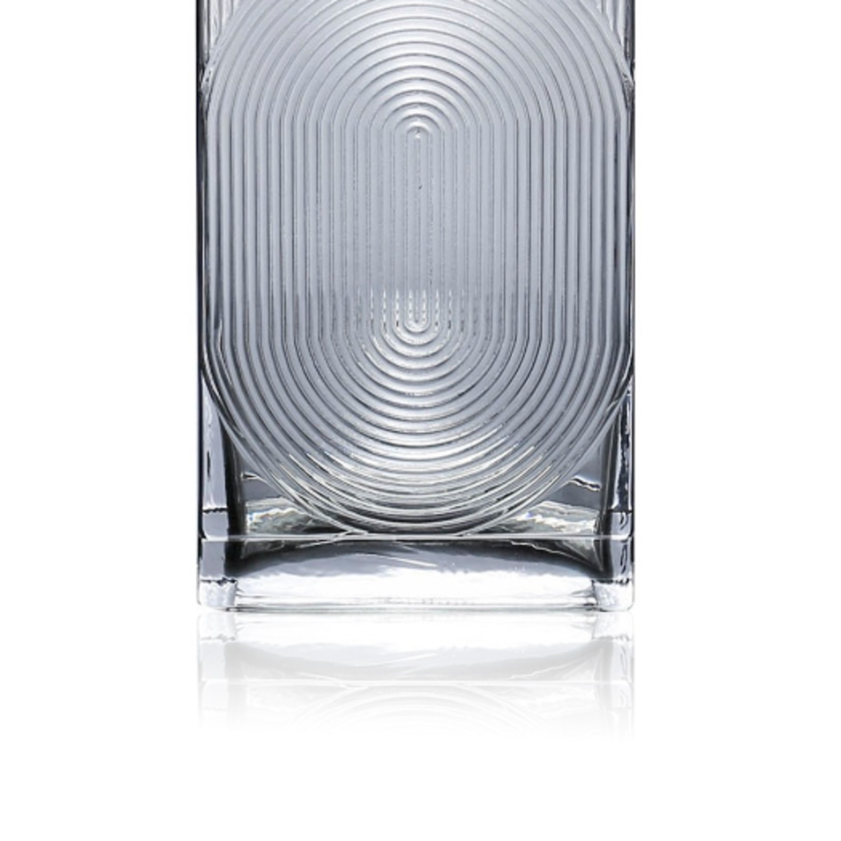 50% off was $30 now $15. 12”H X 6” X 2.75” GREY GLASS RIBBED/FLUTED RECTANGLE