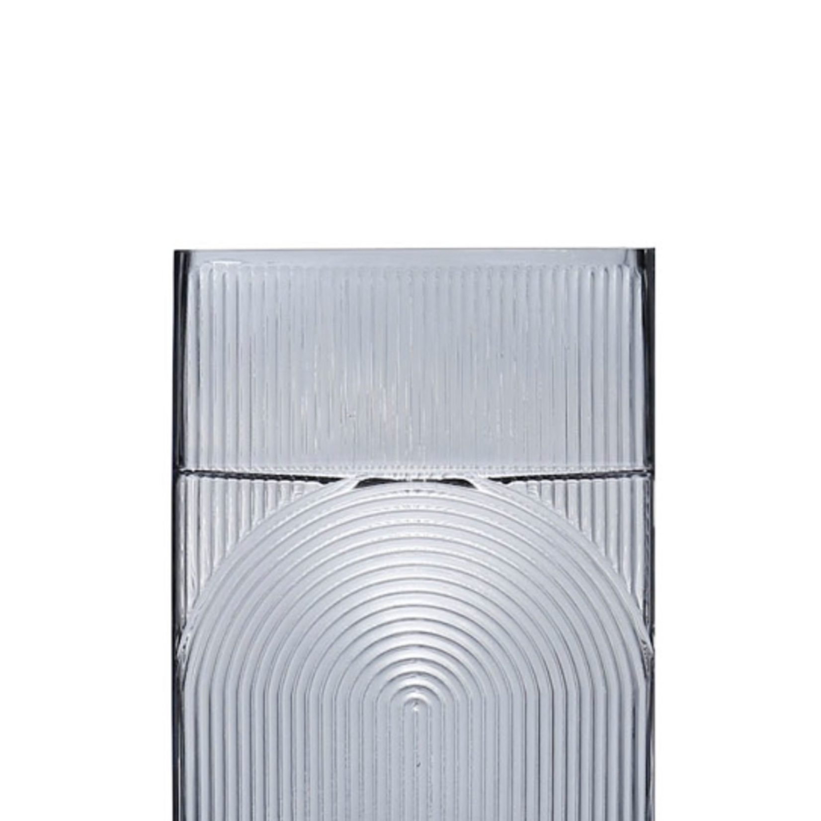50% off was $30 now $15. 12”H X 6” X 2.75” GREY GLASS RIBBED/FLUTED RECTANGLE