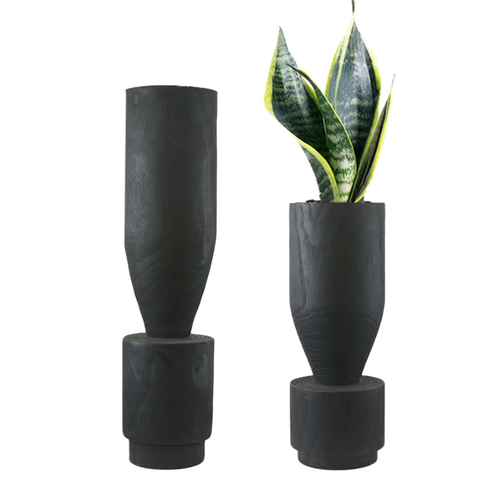 15.75”H X 5.5” BLACK WOOD POT VASE