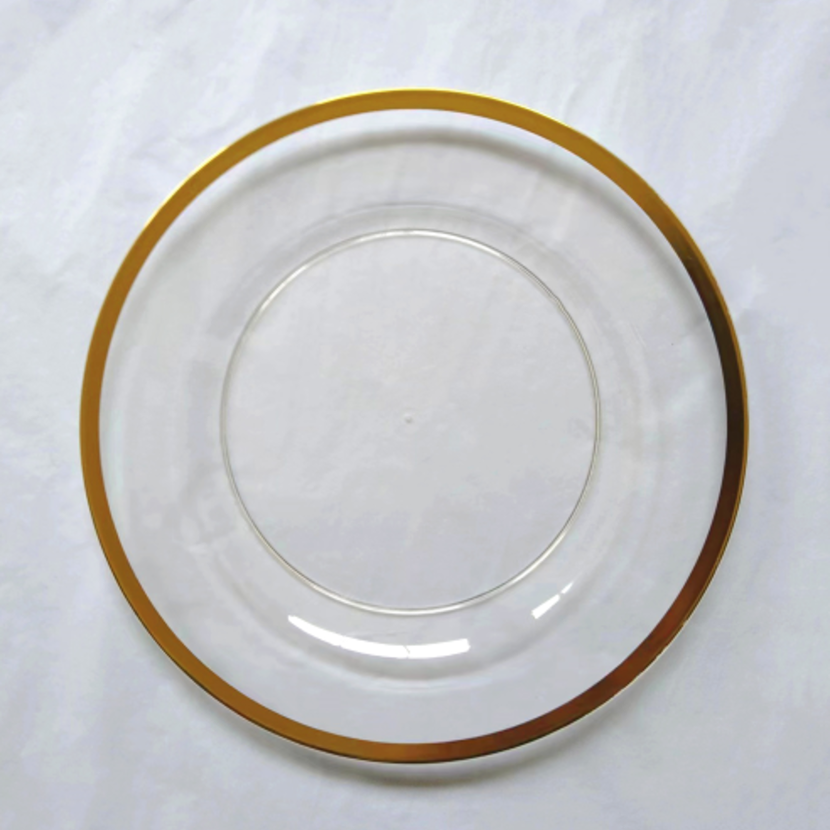 13" ROUND CLEAR CHARGER PLATE WITH GOLD EDGE PLASTIC