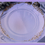 13" ROUND CLEAR CHARGER PLATE WITH BAROQUE EDGE GOLD PLASTIC
