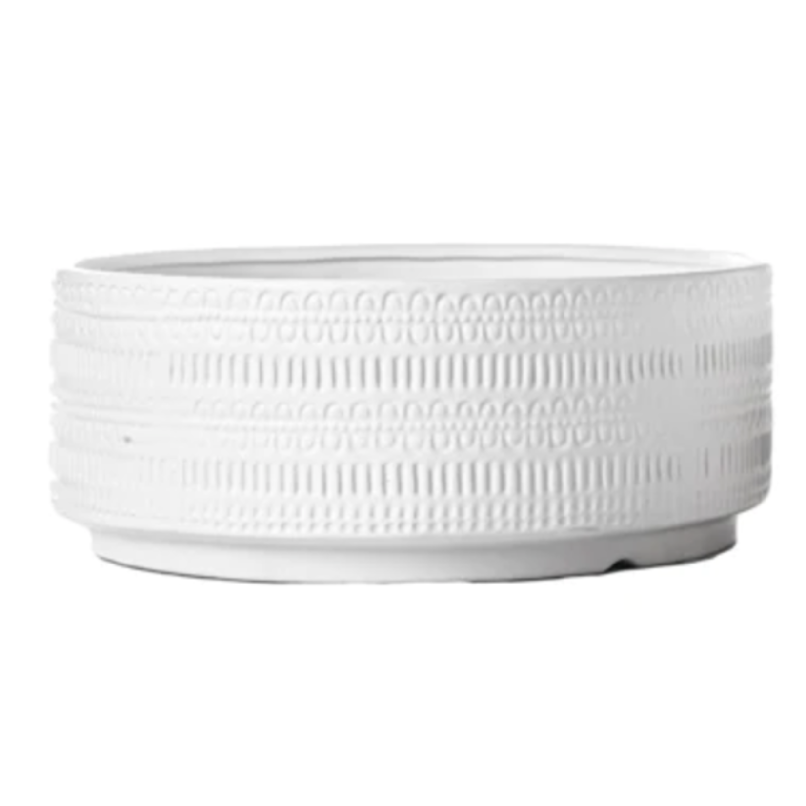 50% off was $55 now $27.50. 6.25”H X 13.25” MATTE WHITE LOW CERAMIC CYLINDER TRIBAL
