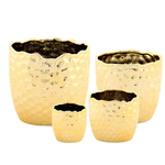 2.75”H X 3” GLOSSY GOLD SMALL CERAMIC HAMMERED TAPERED CYLINDER