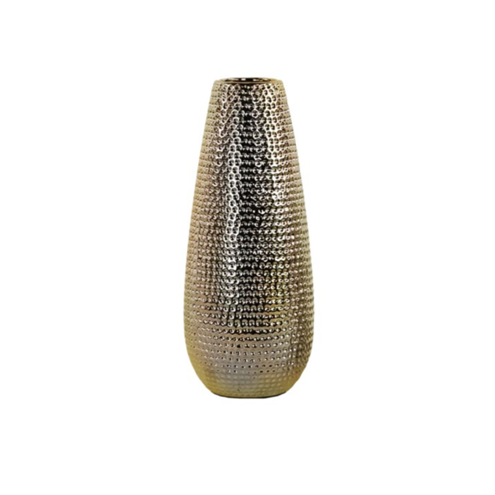 40% OFF WAS $39 NOW 27.29. 13”H X 5.5” POLISHED GOLD CERAMIC DIMPLE TAPERED CYLINDER