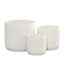 50% off was $20 now $10. 7.5” x " X 8” LARGE WHITE CERAMIC CYLINDER EMBOSSED DIAMOND GEOMETRICAL PATTERN