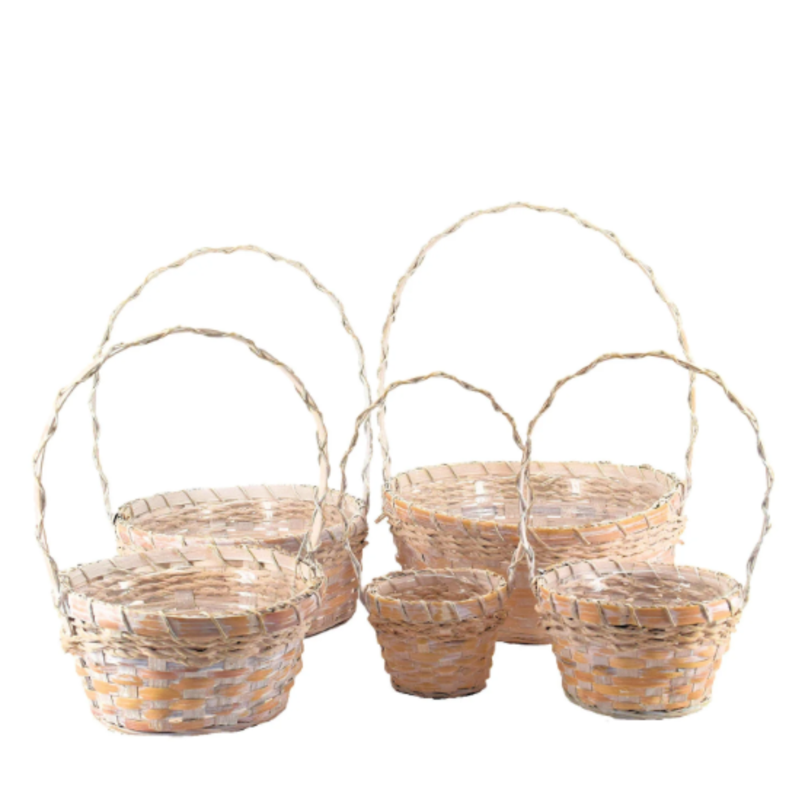 SET OF 5 WHITE RUSTIC BASKETS