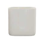 50% off was $22 now $11. 8"H X 4" X 8"L SMALL WHITE CERAMIC OVAL TAPERED POT DEBOSSED INVERTED ARCH