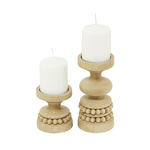 8.15”h x 4” set of two BROWN WOOD BEADED PILLAR CANDLE HOLDER (sold by the set)