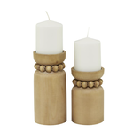 6.10”H, 8.10”H X 3.75” set of two BROWN WOOD BEADED PILLAR CANDLE HOLDER (SOLD BY THE SET)