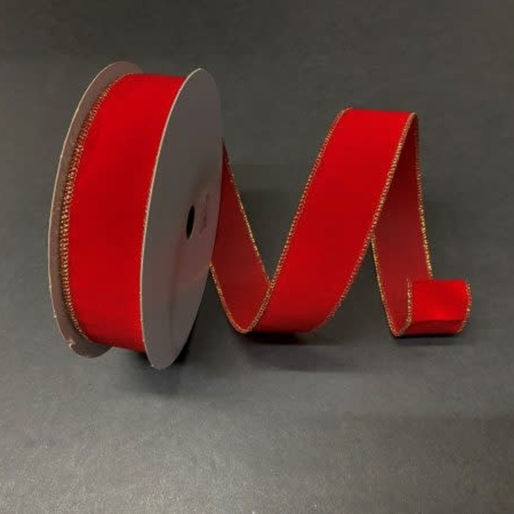 1.5" X 50 YDS RED VELVET RIBBON W GOLD EDGE reg$16.99