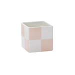 4.75” X 4.75” X 4.75” CHECKERED PINK CERAMIC BLUSHED URBAN SQUARE CUBE