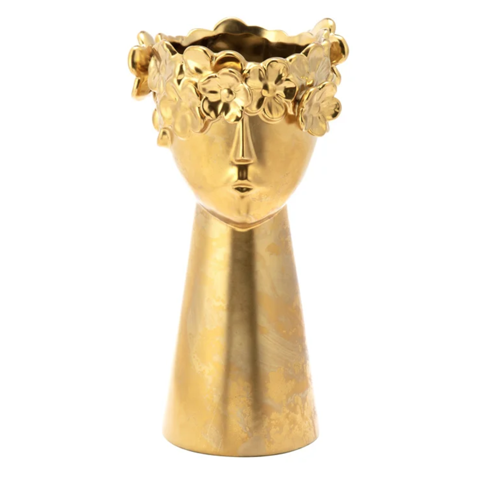 4.25" L x 4.25" W x 11.5" H Large Gold Floral Face Vase