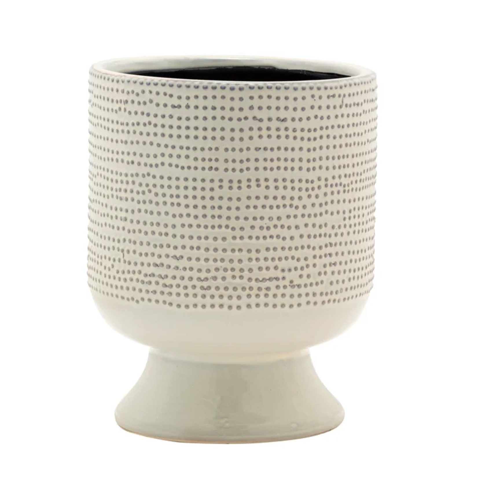 3.75" L x 3.75" W x 5.5" H  FINE DOT FOOTED CACHE POT