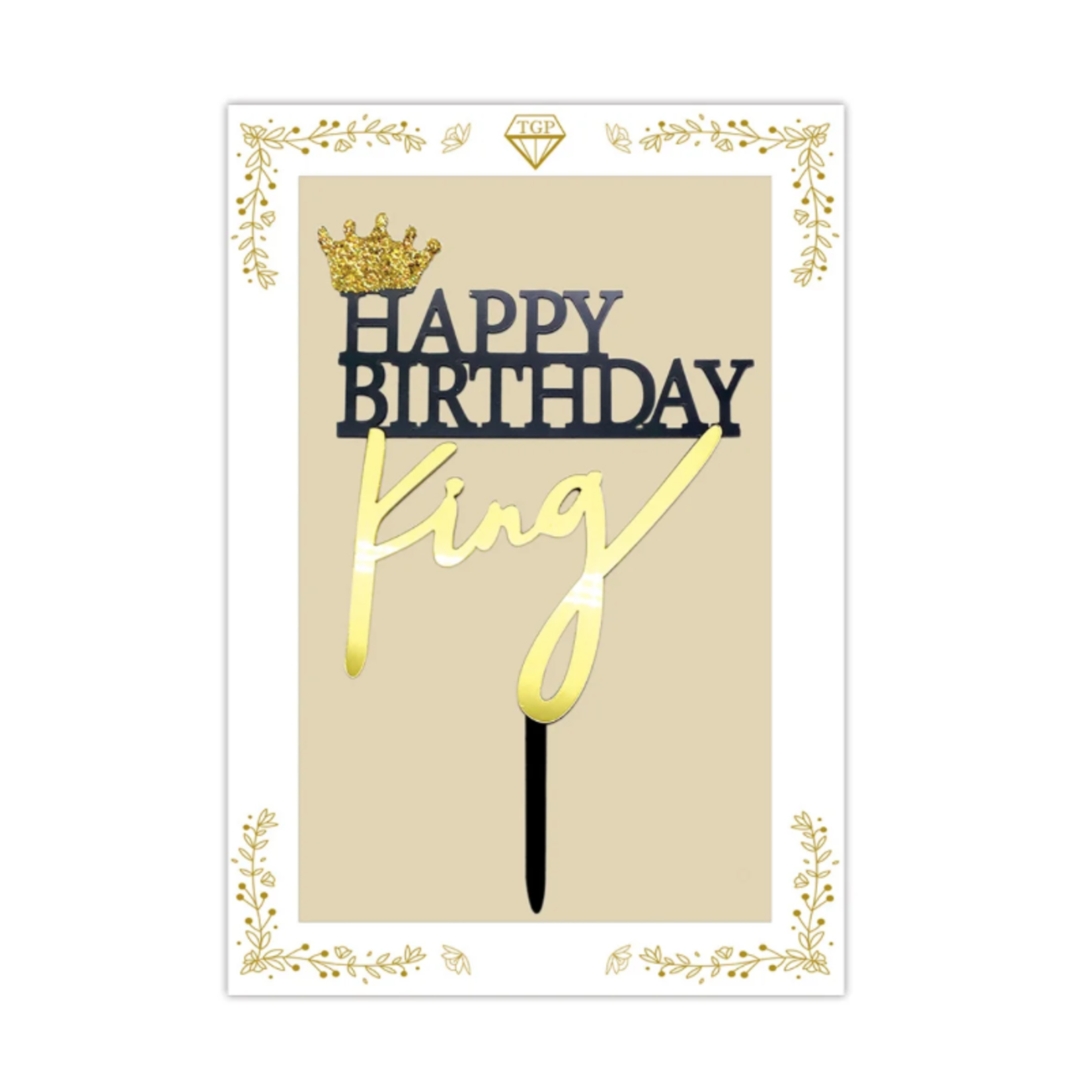 KING GOLD WITH BLACK *HAPPY BIRTHDAY” CAKE TOPPER