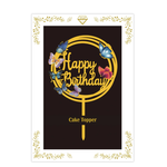 “HAPPY BIRTHDAY” GOLD WITH FLOWERS CAKE TOPPER