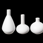 Ceramic Round Bellied Vase with Narrow Mouth Different Designs Set of Three Matte Finish White..5.00"x5.00"x5.00"H; 4.50"x4.50"x7.00"H; 4.50"x4.50"x5.50"H (PRICE PER EACH, BOX HAS ASSORTMENT)