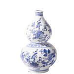 14” X 8.25” Ceramic Round Bellied Chinoiserie Ginger/Temple Jar with Narrow Mouth and Azure Floral Printed Design Body Gloss Finish Blue&White