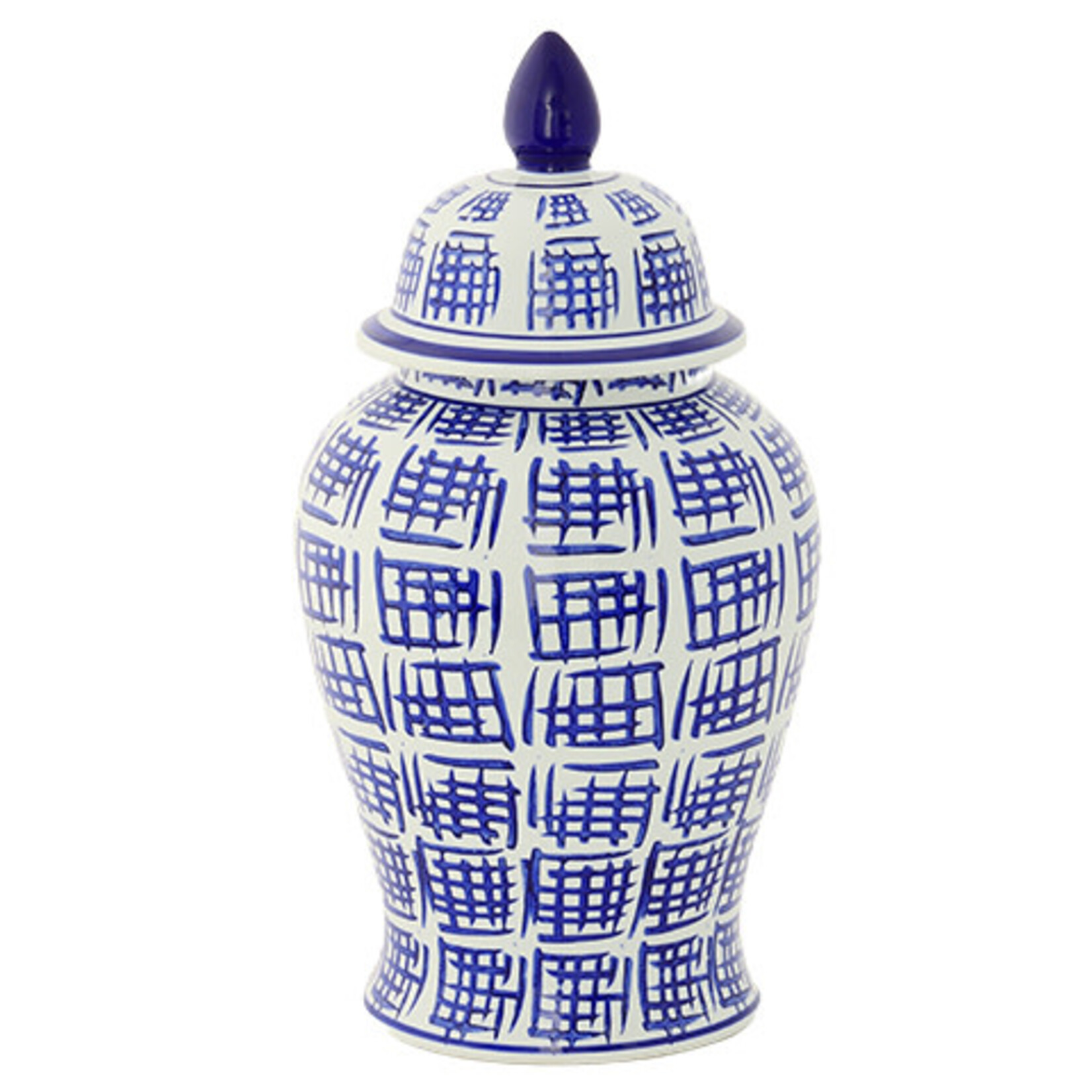 18” x 9.5” Ceramic Chinoiserie Ginger/Temple Jar Gloss Blue&White