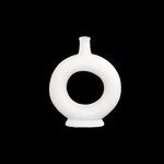 8”H X 6.5” MATTE WHITE CERAMIC RING PEDESTAL VASE