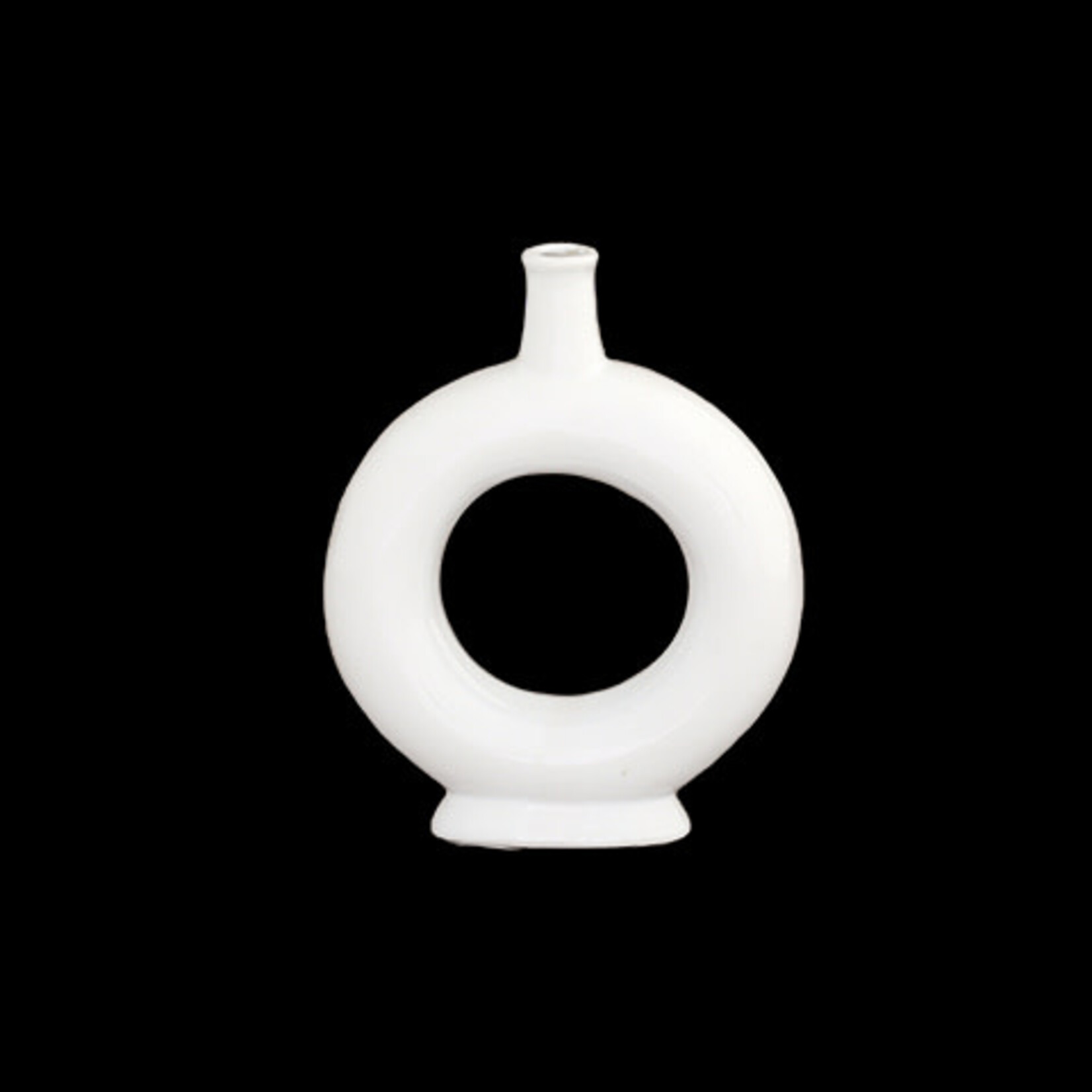 50% off was $19 now $9.50. 8”H X 6.5” MATTE WHITE CERAMIC RING PEDESTAL VASE