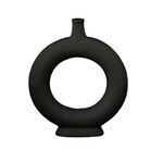 10.75’H X 9”MATTE BLACK CERAMIC RING PEDESTAL BUDVASE
