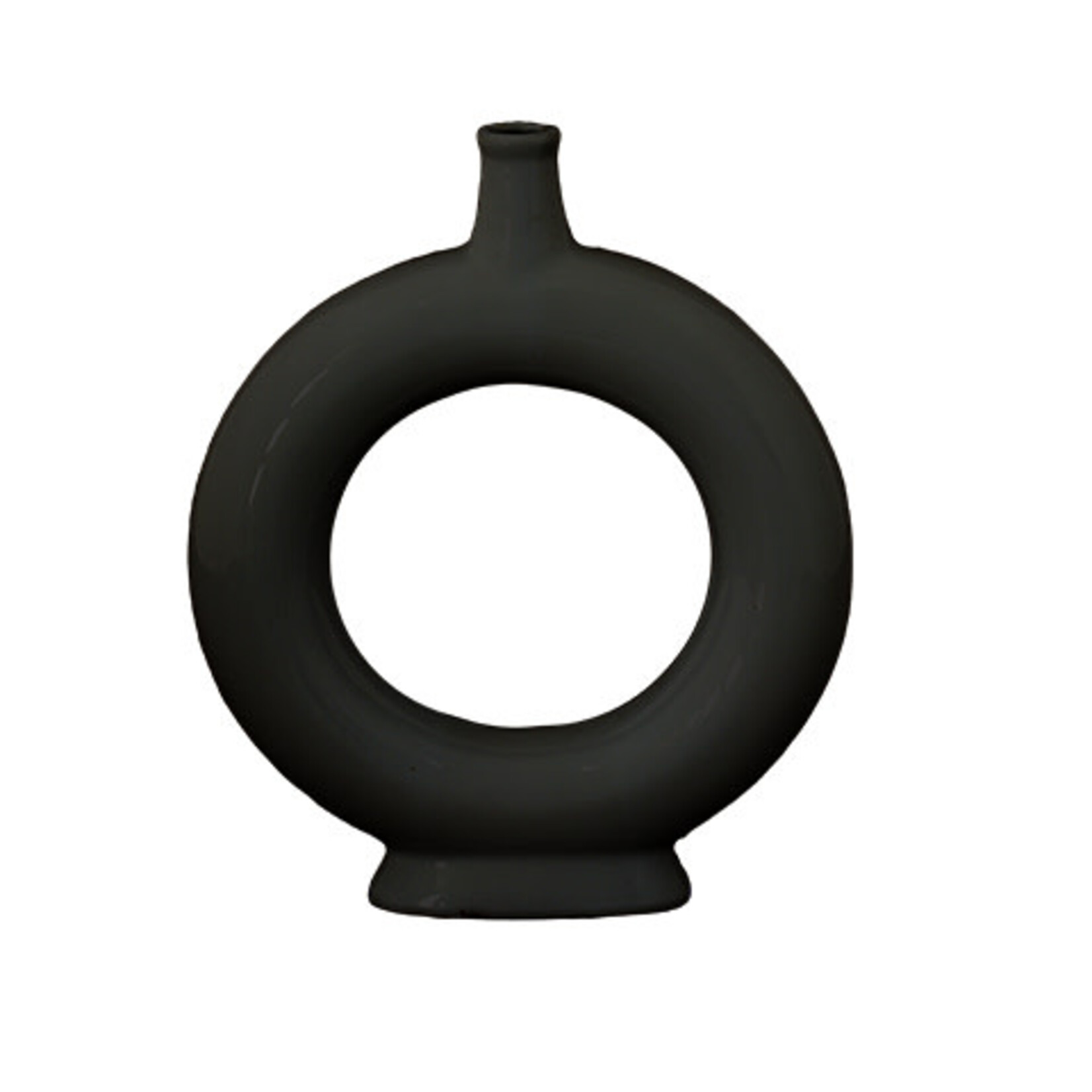 10.75’H X 9”MATTE BLACK CERAMIC RING PEDESTAL BUDVASE