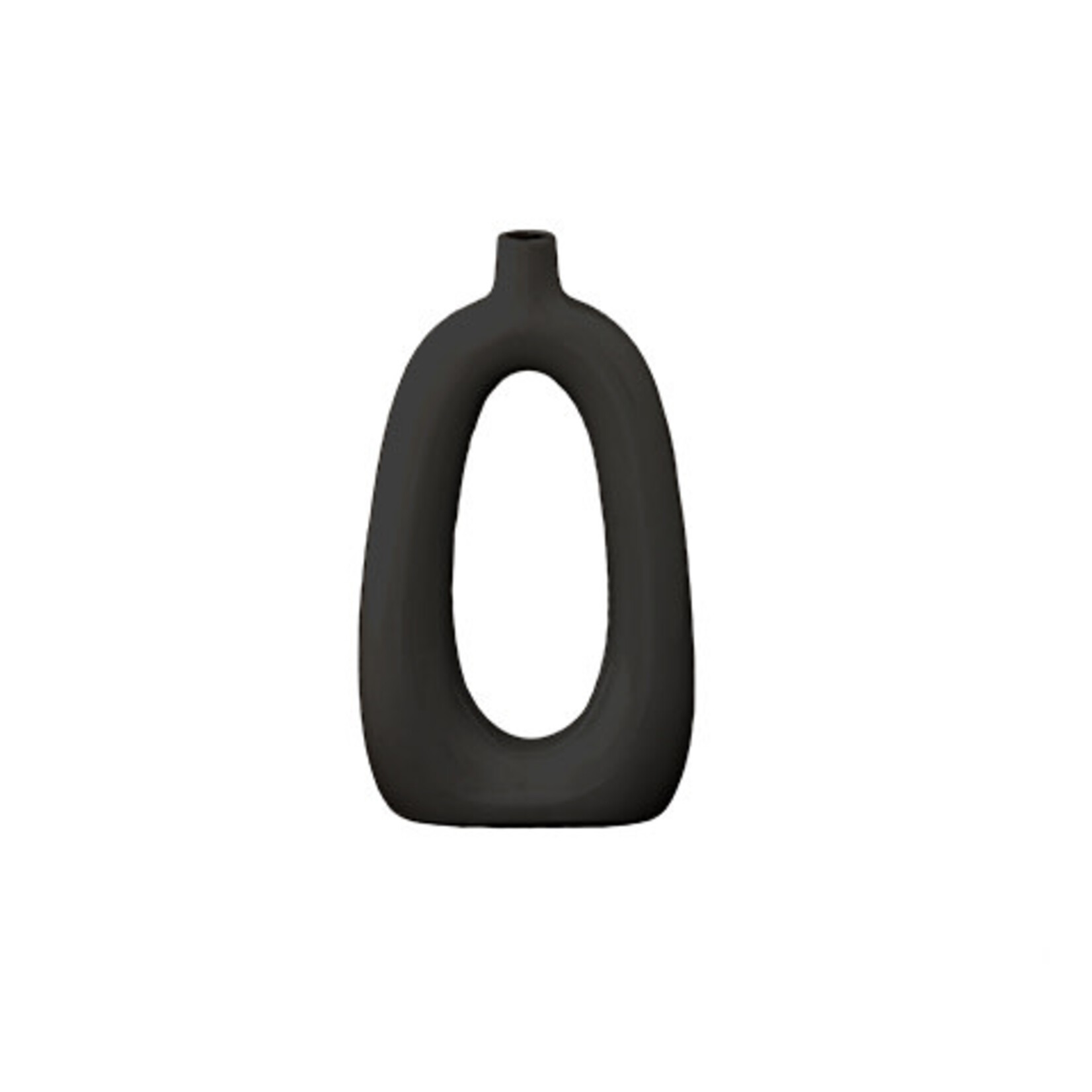 8”H X 4.25” MATTE BLACK CERAMIC OVAL RING BUDVASE
