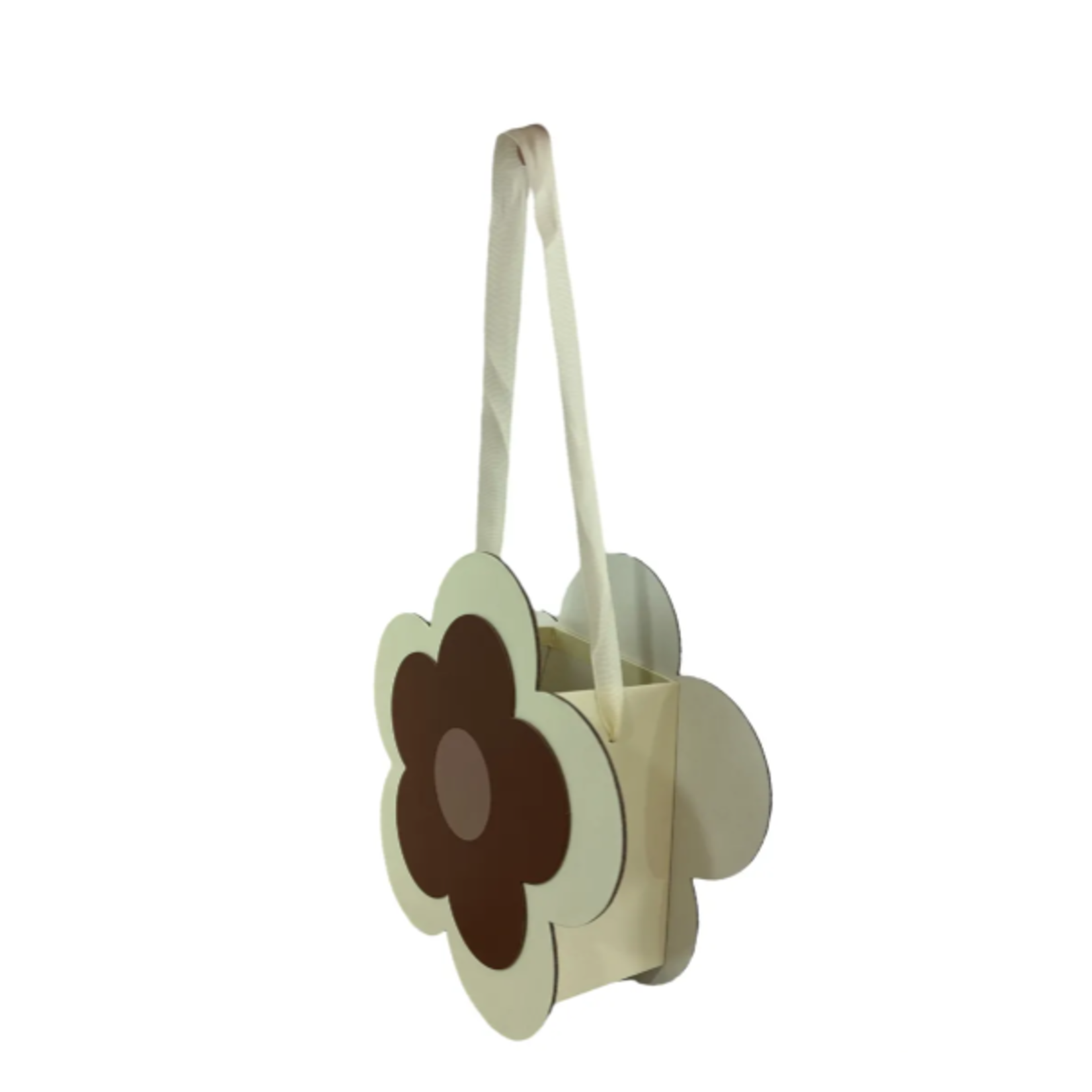 9.5" x 9.5" x 3.5" FLOWER IVORY BAG WITH BROWN FLOWER, NO DISCOUNT