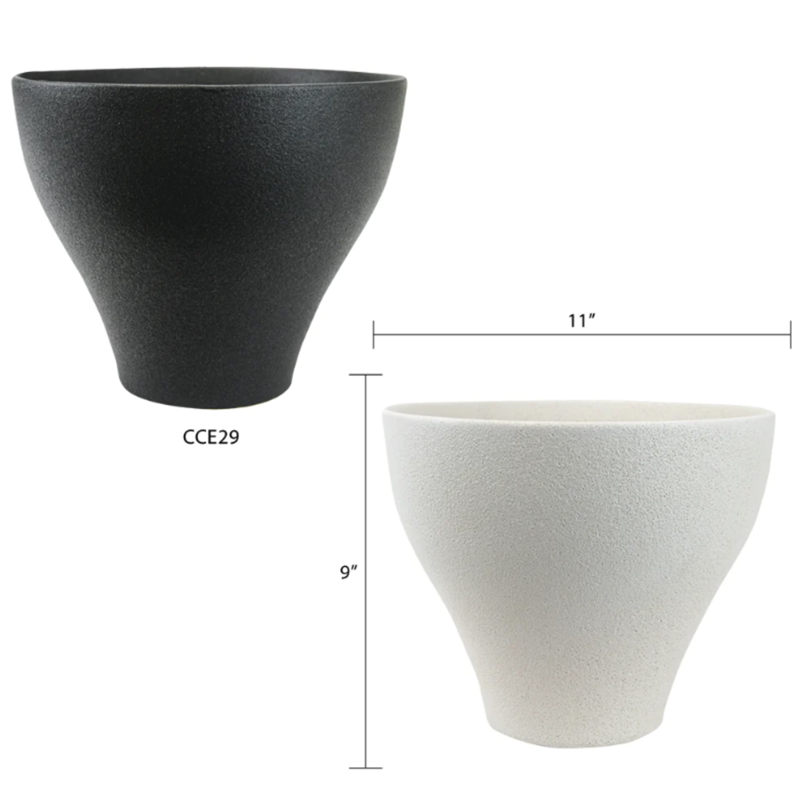 9”H X 11” ELLY WHITE CERAMIC TAPERED PLANTER