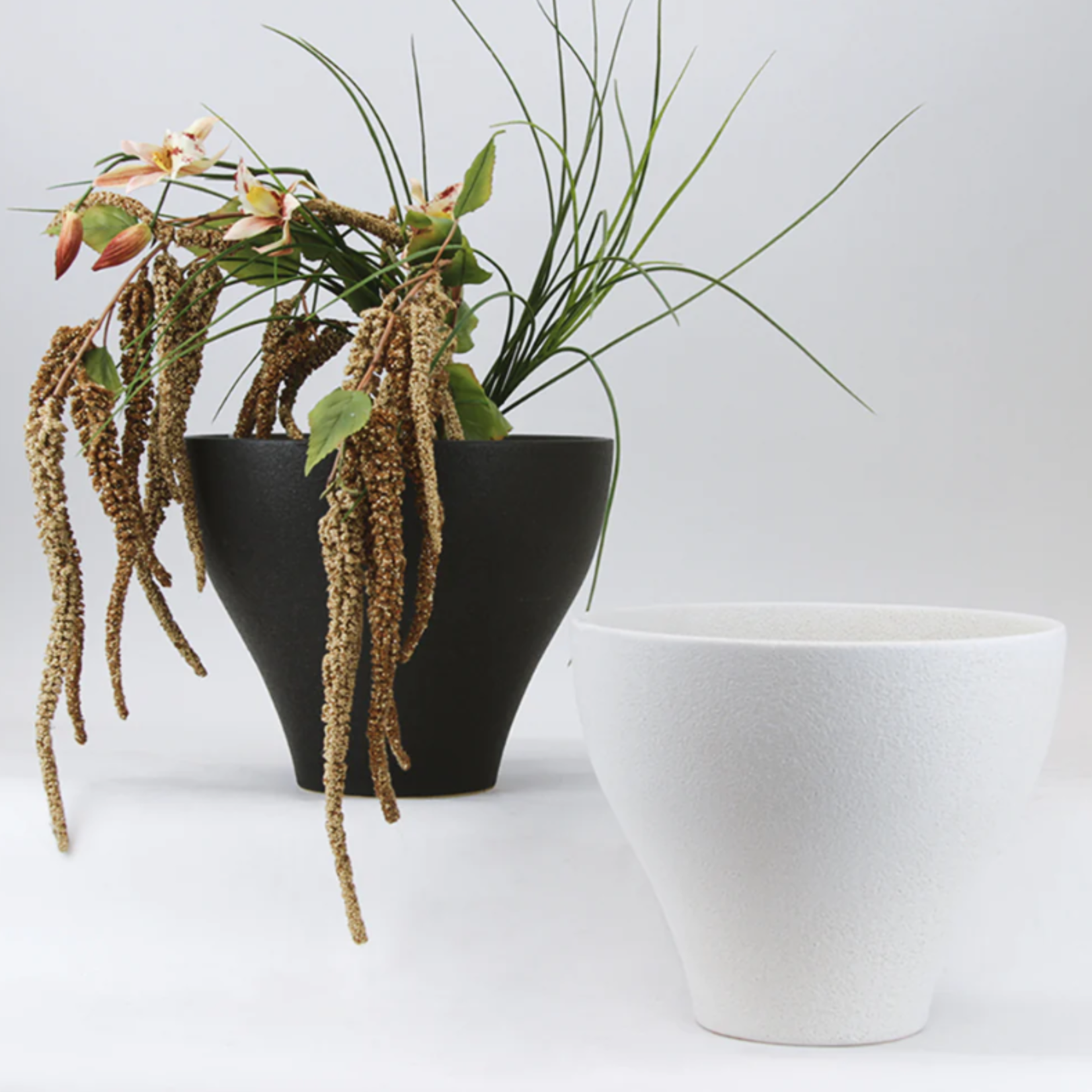 9”H X 11” ELLY WHITE CERAMIC TAPERED PLANTER