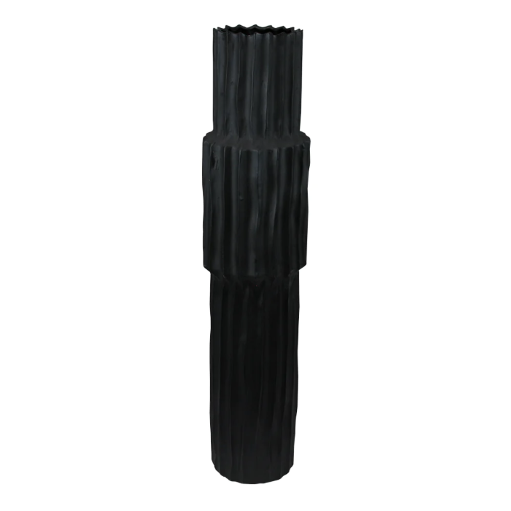 29.5”H X 8.5”D X 6.25” OPEN BLACK CERAMIC FLUTE GLAZE POT VASE